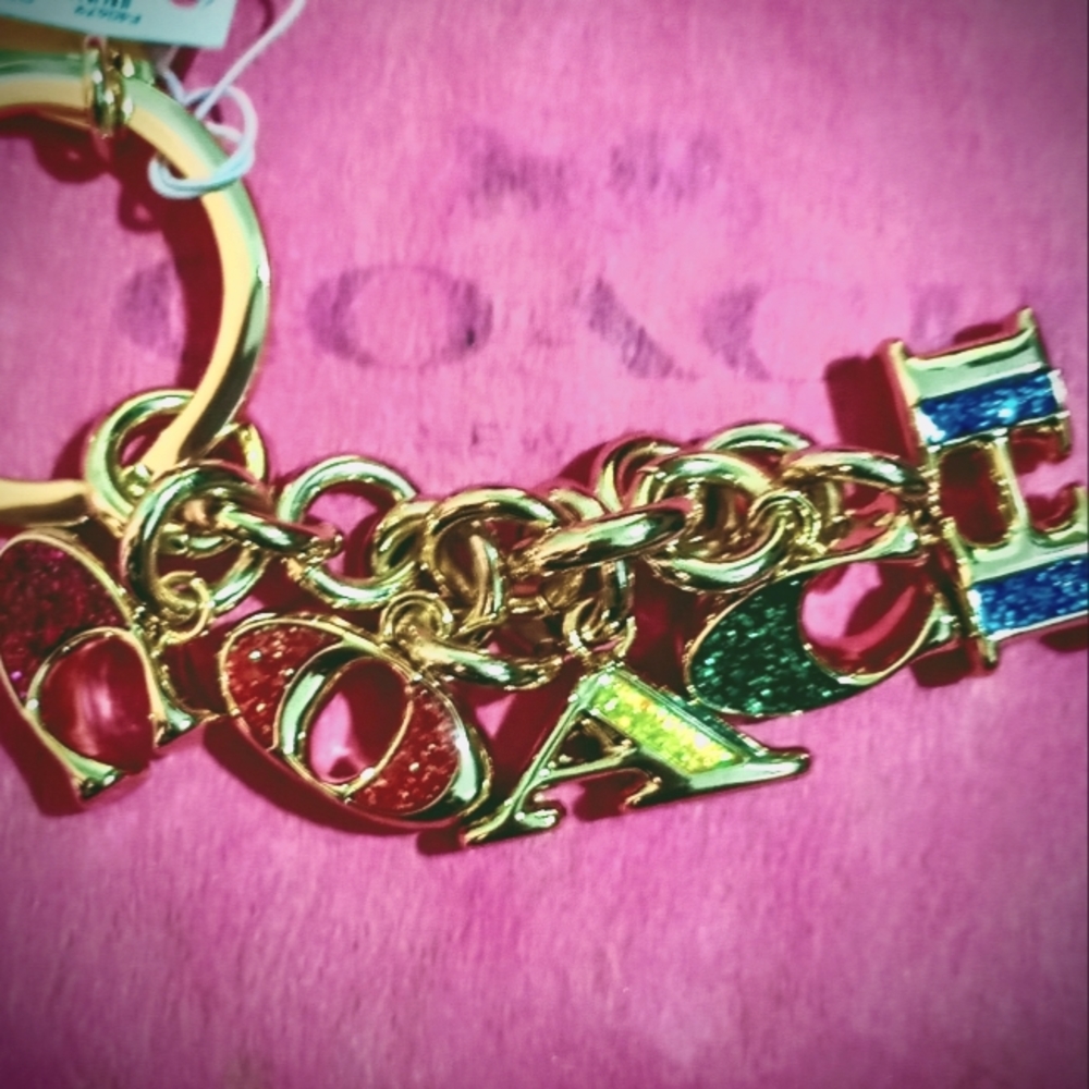Coach Gold Tone & Color Letter Key Chain